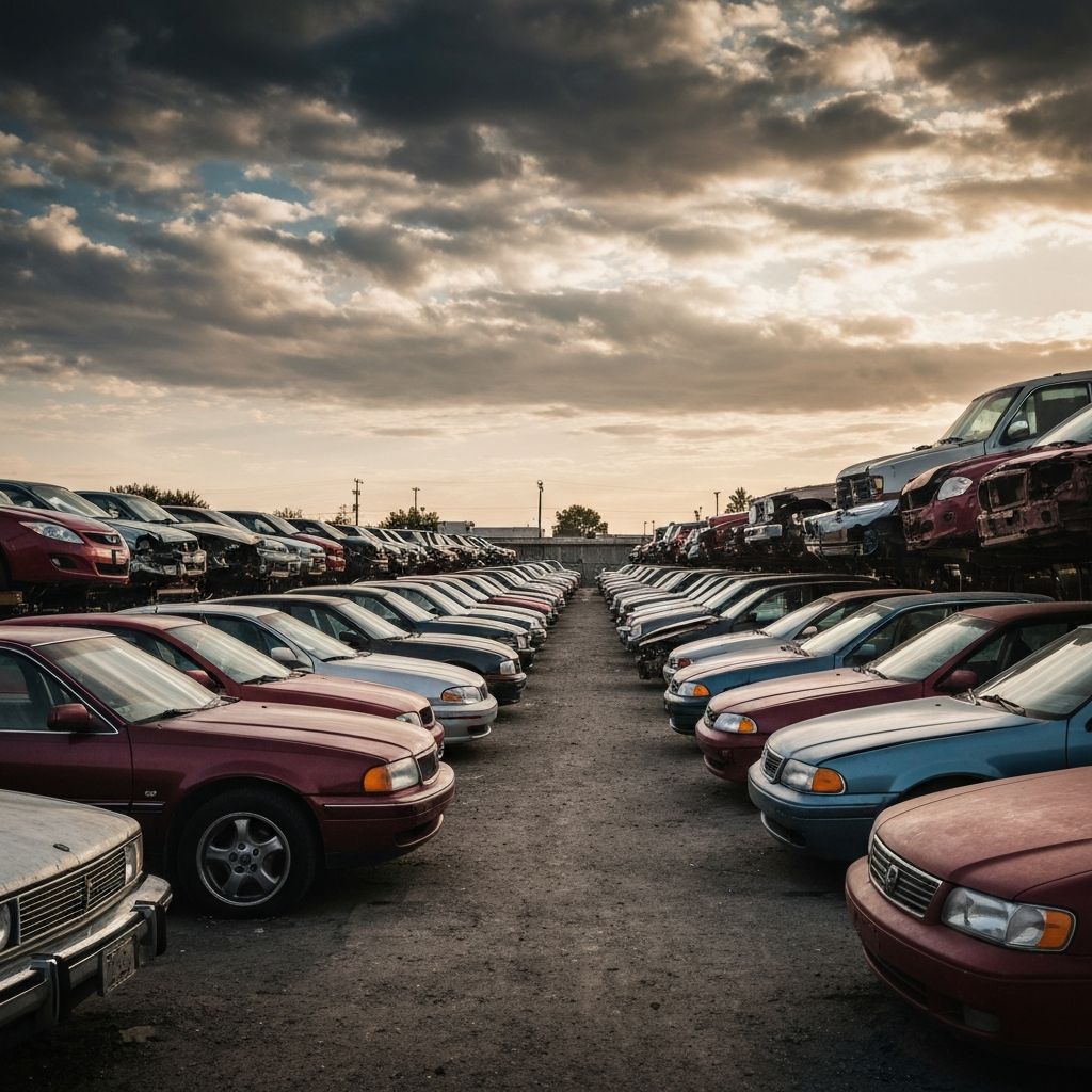 Rows of cars at a salvage yard